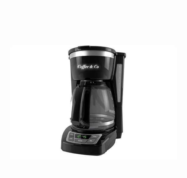 Coffee & Co 12-Cup Digital Coffee Maker, Programmable, Washable Basket Filter, Sneak-A-Cup, Auto Brew, Water Window, Keep Hot Plate, Black